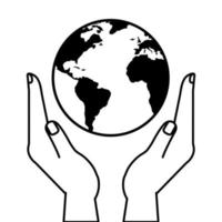 manos recibiendo humano con icono de estilo de línea de planeta tierra vector