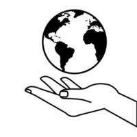mano que recibe humano con icono de estilo de línea de planeta tierra vector