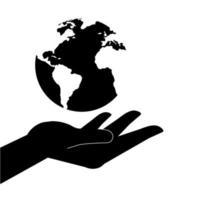 silhouette of hand receiving with planet earth vector