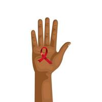 mano con cinta de concienciación del día del sida vector