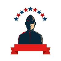 man soldier american with stars and ribbon vector