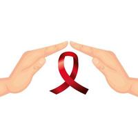 hands with aids day awareness ribbon vector