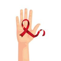 hand with aids day awareness ribbon vector