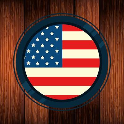 united states flag in frame circular with wooden background