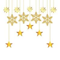 snowflakes with stars golden of christmas hanging vector