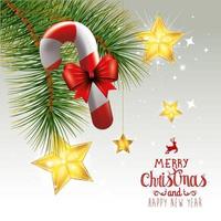 poster of merry christmas and happy new year with sweet cane vector