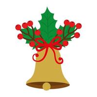 bell christmas decoration with bow ribbon and leafs vector