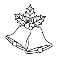 bells christmas with leafs and seeds line style icon vector