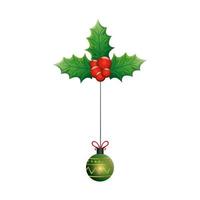 ball christmas hanging with leafs and fruits vector