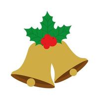 bells christmas with leafs and seeds vector