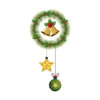 wreath of leafs tropicals for christmas with decoration hanging vector