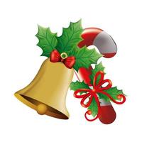 cane with bell christmas decoration vector