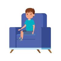cute little boy sitting in sofa vector