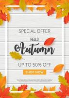 Autumn sale poster with leaves. Vector illustration