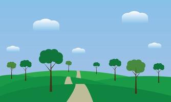 nature illustration landscape with trees and clouds vector