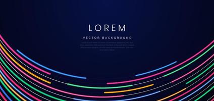Abstract colorful neon curved lights with copy space for text. vector