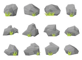 Set of rock stones and boulders in cartoon style vector