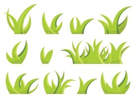 Set of green grass and leaves in cartoon style vector