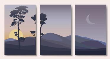 Set of minimalist landscape abstract contemporary collages vector