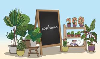 Potted plants with Black board for writing messages vector