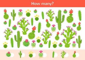 Counting children game of a cartoon cactus. vector