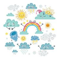 Cute weather set. A forecast meteorology symbols vector