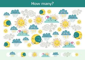 Counting children game of a weather set. vector