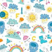 Children cute weather seamless pattern. A vector