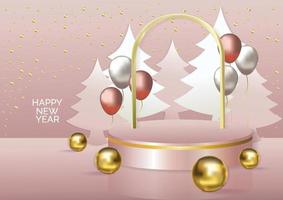 new year display podium rose gold background vector