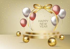 new year circle podium luxury gold background vector