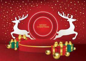 Christmas red neon podium background vector