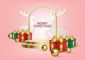 Christmas podium pink rectangle background vector