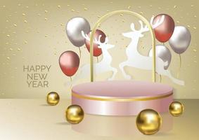 Christmas rose gold podium background vector