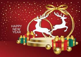 new year luxury red podium art background vector