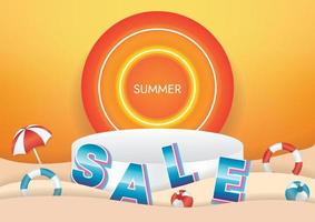 big sun summer sale podium vector