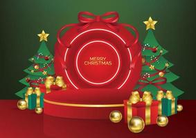 red neon christmas display on green art background vector