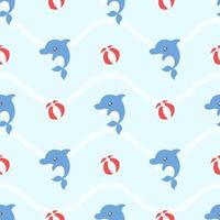 Cute Kawaii Dolphin And Beach Ball Seamless Pattern vector