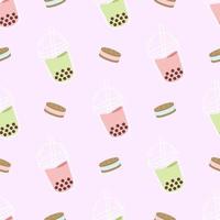 Cute Boba Drink And Biscuits Cookies Seamless Pattern vector