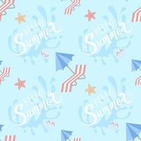 Hello Summer With Beach Objects Seamless Pattern vector