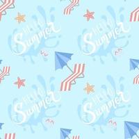 Hello Summer With Beach Objects Seamless Pattern vector