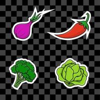 Conjunto de ilustración de vector aislado de verduras con contorno blanco