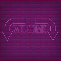 Welcome pink neon effect with brick background shiny light effect vector