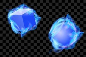 conjunto de objeto de fuego azul aislado ilustración vectorial efecto de luz quemada vector