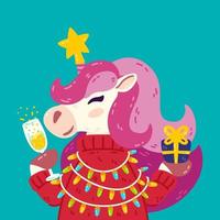 Merry Christmas and Happy new year unicorn. vector