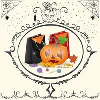 marco de calabaza vintage con bolsas de fiesta de halloween vector