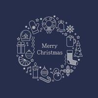 Christmas wreath made of line icons. Merry Christmas card. Vector