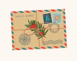 Christmas envelope with seals, stamps, tied with a rope. Vector