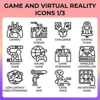 conjunto de iconos de juego y realidad virtual vector