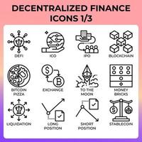 defi - conjunto de iconos de finanzas descentralizadas vector