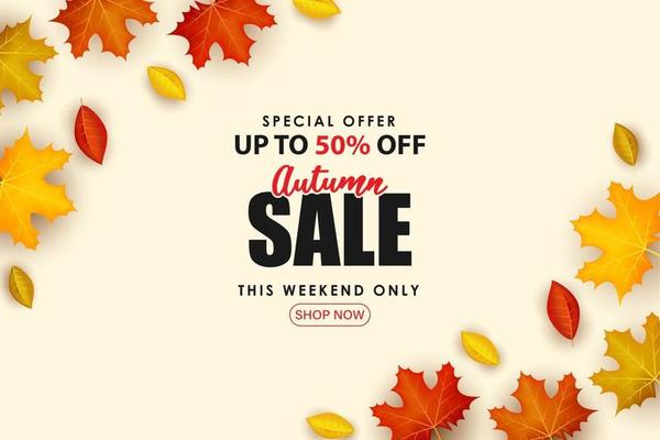 Special Autumn sale with scattered 3d leaves.